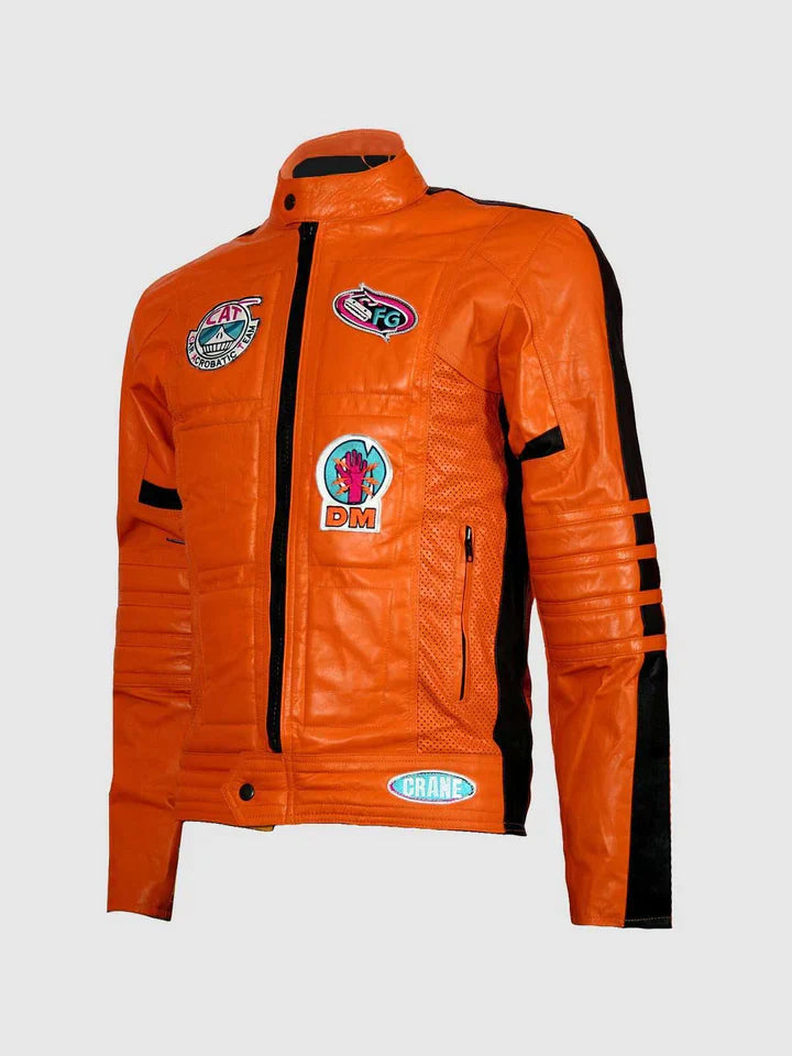 Orange Leather Motorcycle Jacket