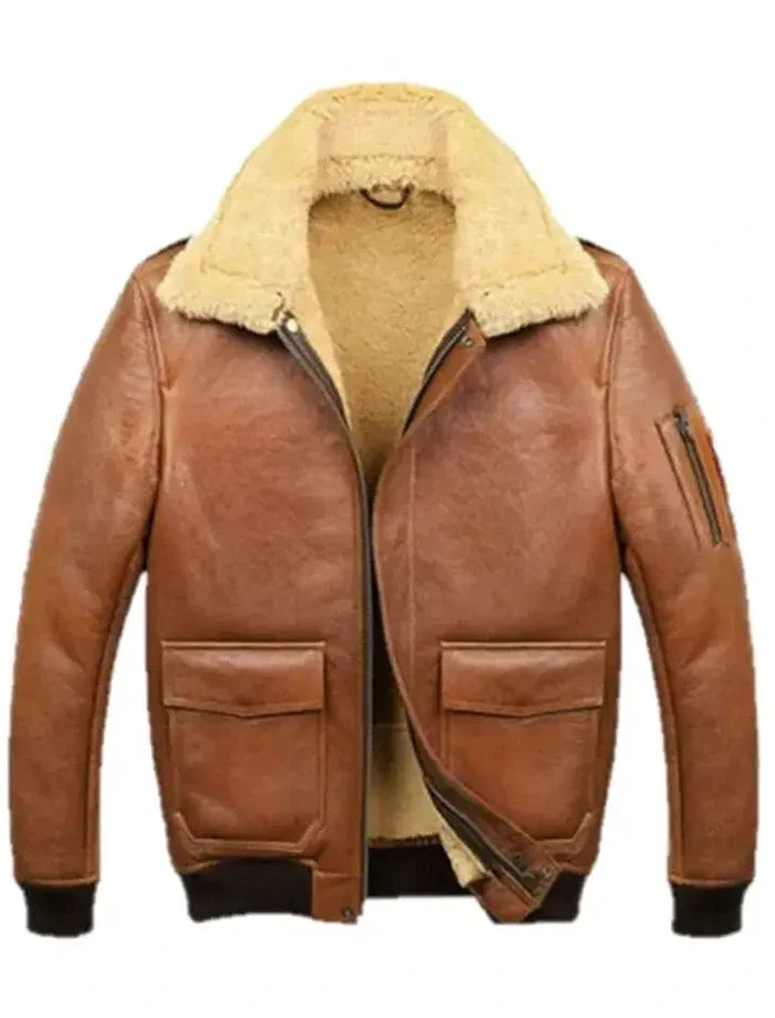 Samuel Tan Brown Shearling SF Bomber Leather Jacket