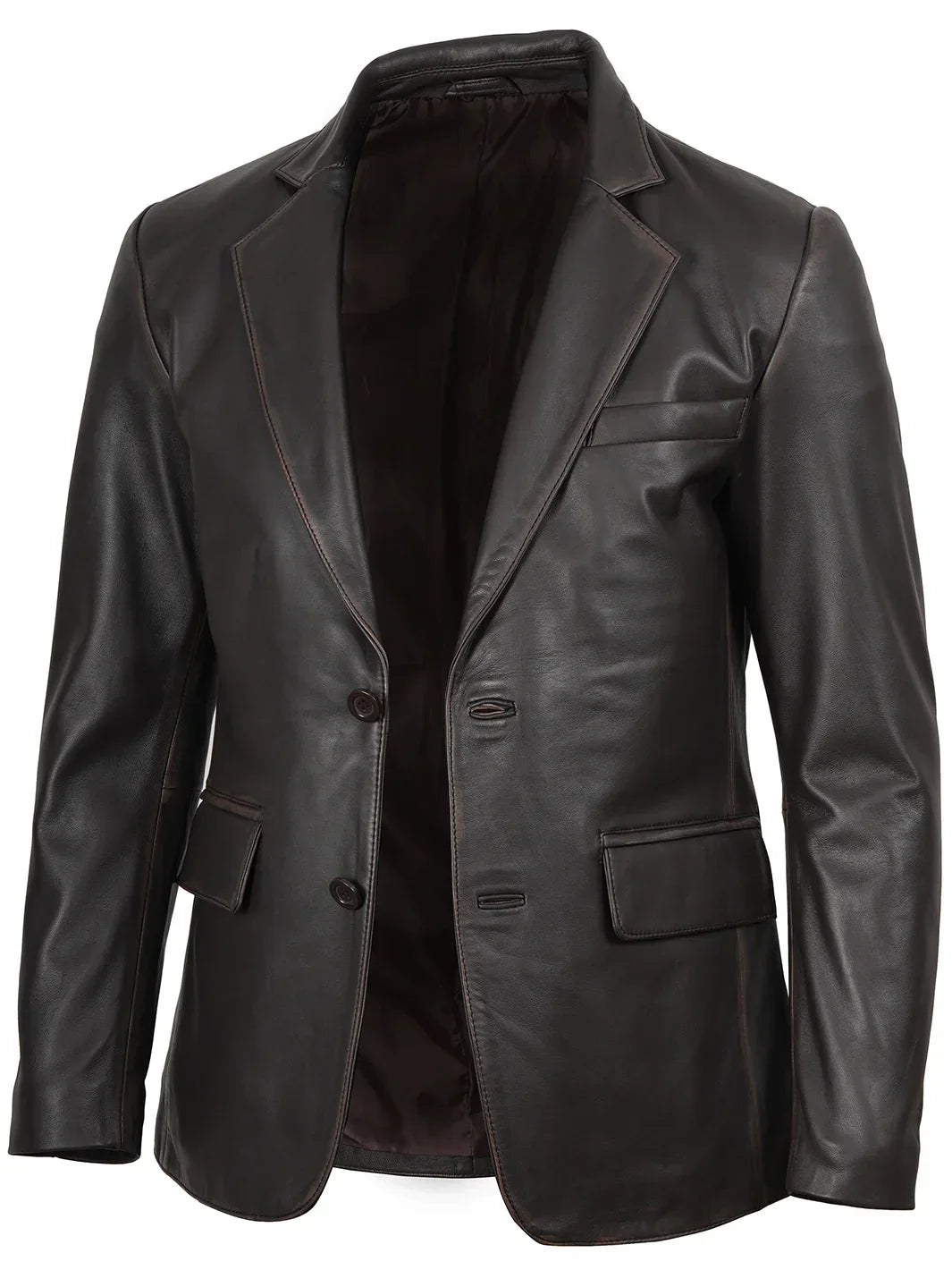 Mens Dark Brown Rub Off Leather Blazer