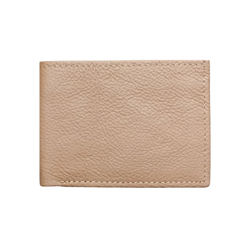 Beige Slim Fold Leather Wallet