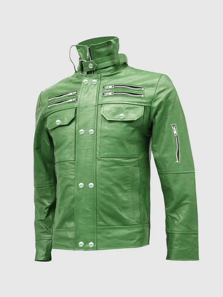 High Collar Leather Jacket