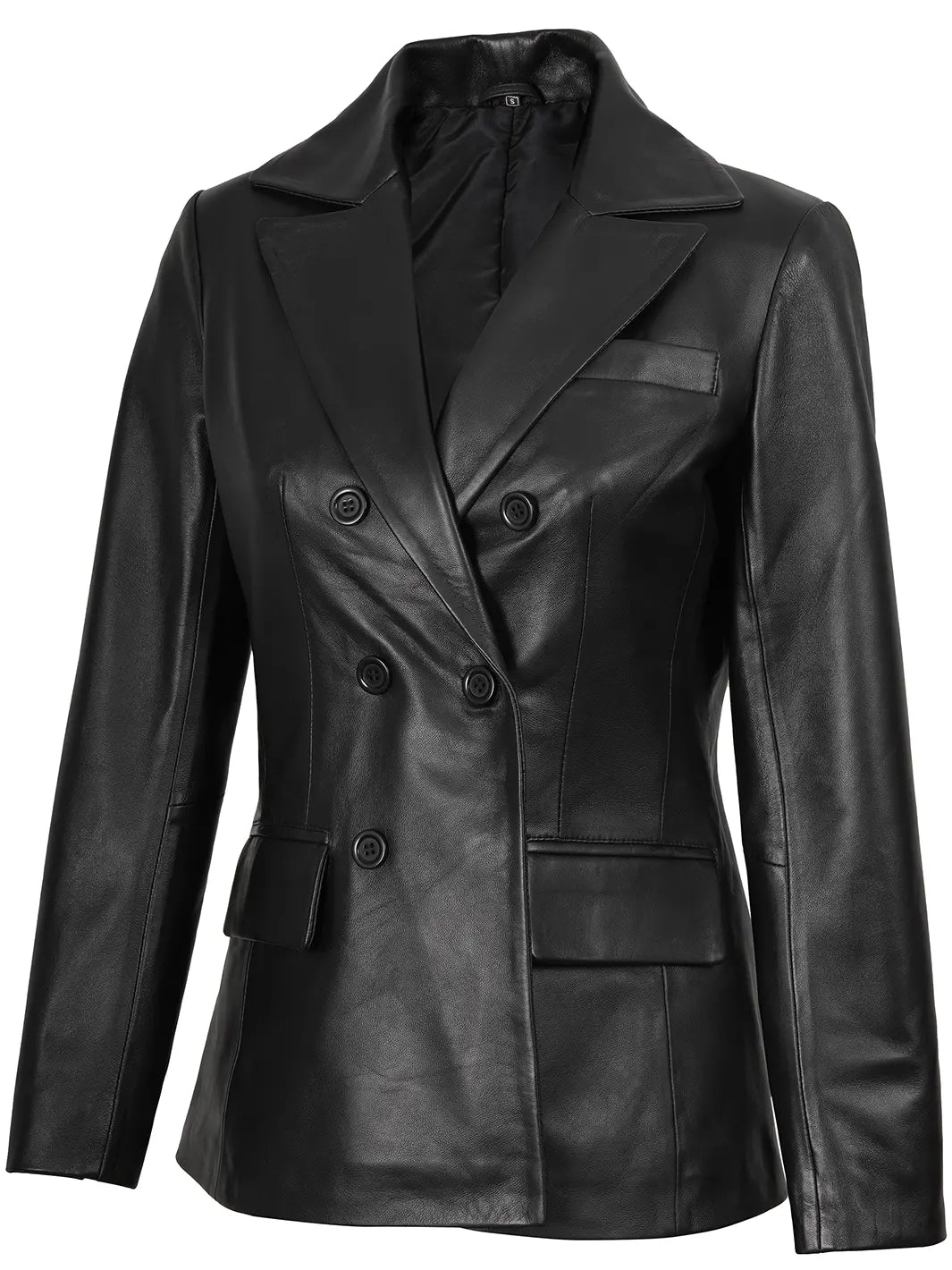 Women's Black Double Breasted Leather Blazer