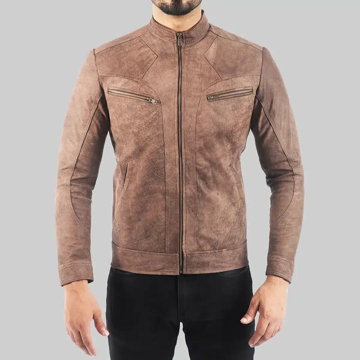 Men’s Distressed Brown Leather Biker Jacket