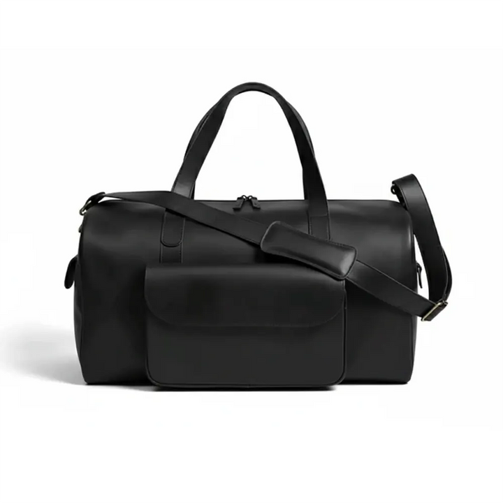 Premium Black Leather Duffel Weekender Travel Bag