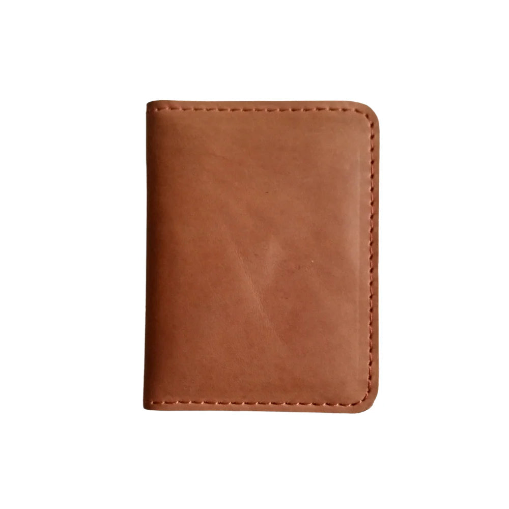 Tan Leather Bifold Card Holder - Mini Wallet