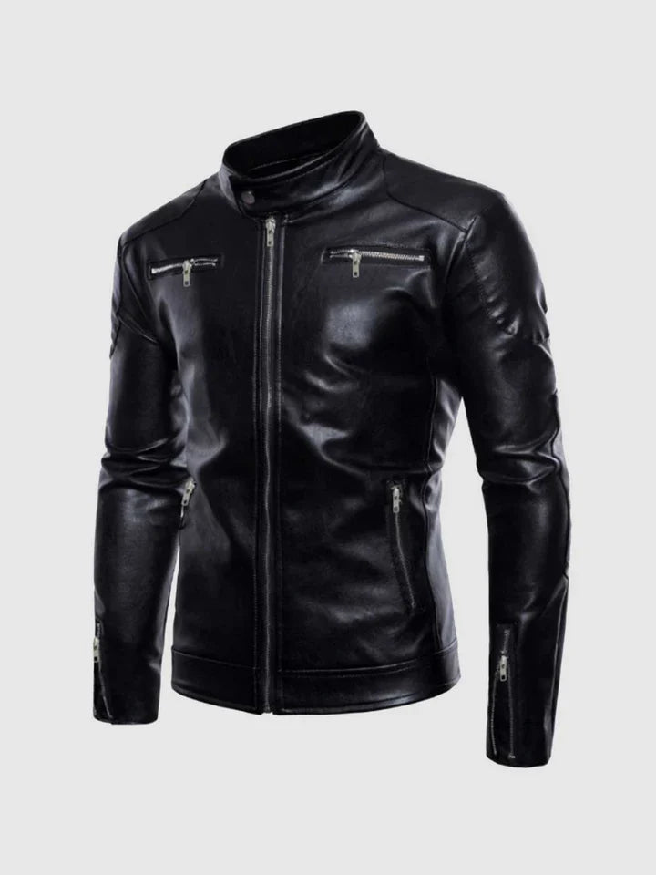 Standing Collar Leather Jacket
