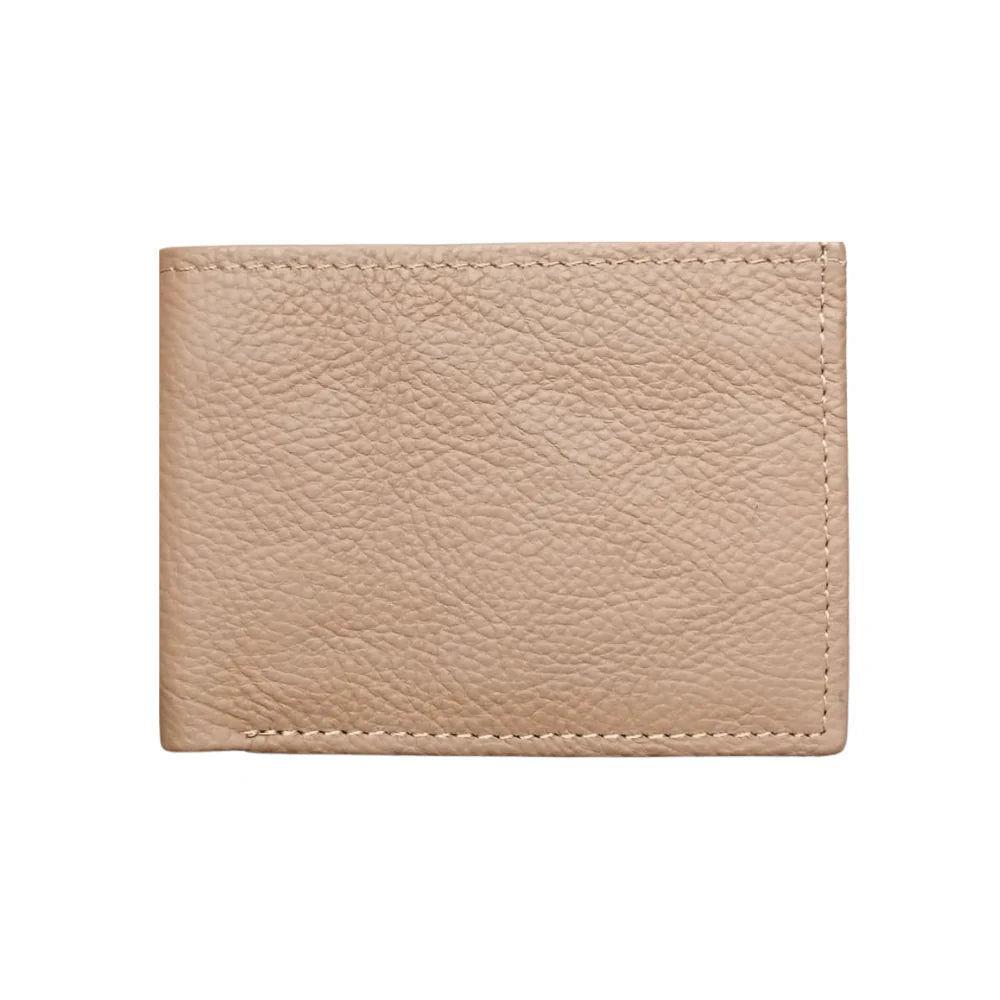 Beige Slim Fold Leather Wallet