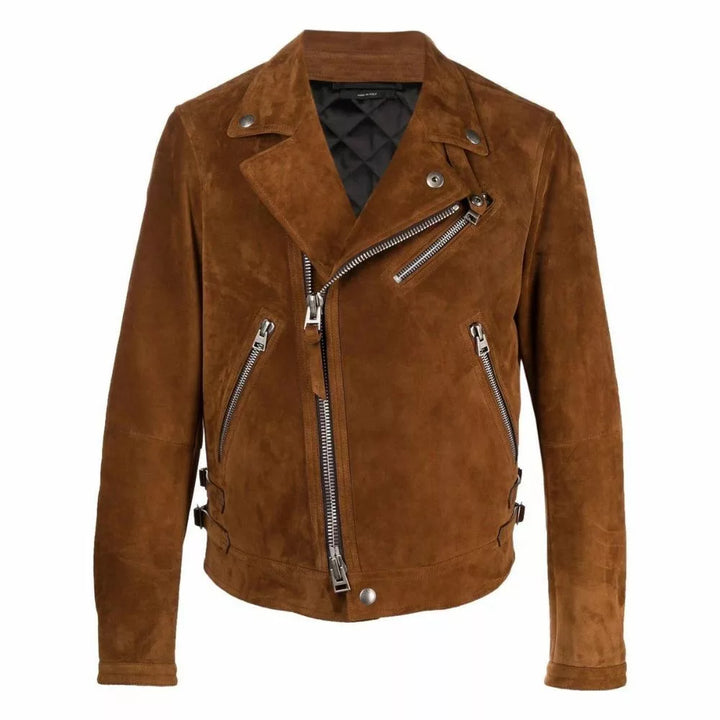 Mens Brown Suede Moto Leather Jacket