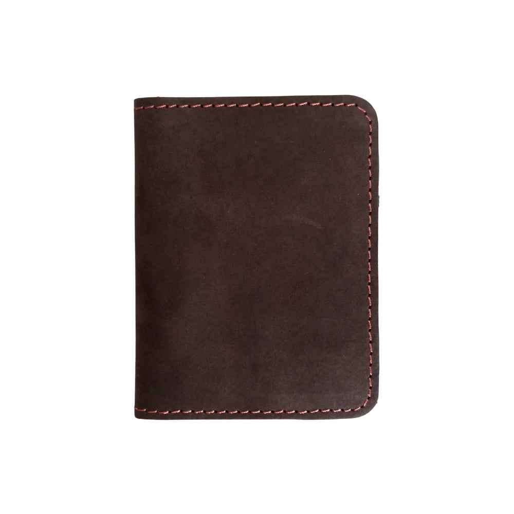 Coffee Leather Bifold Card Holder - Mini Wallet