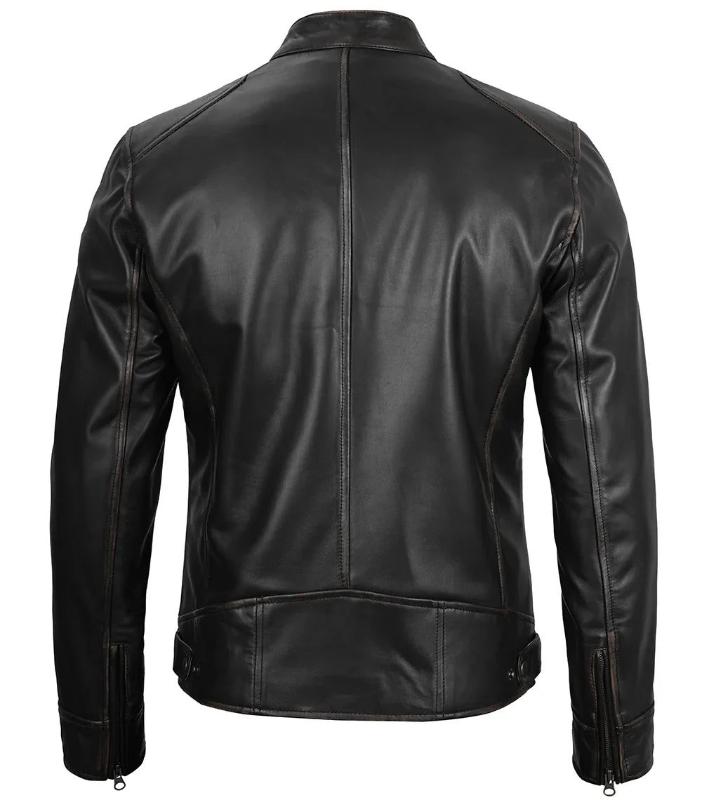 Dodge Men's Black Cafe Racer Leather Jacket
