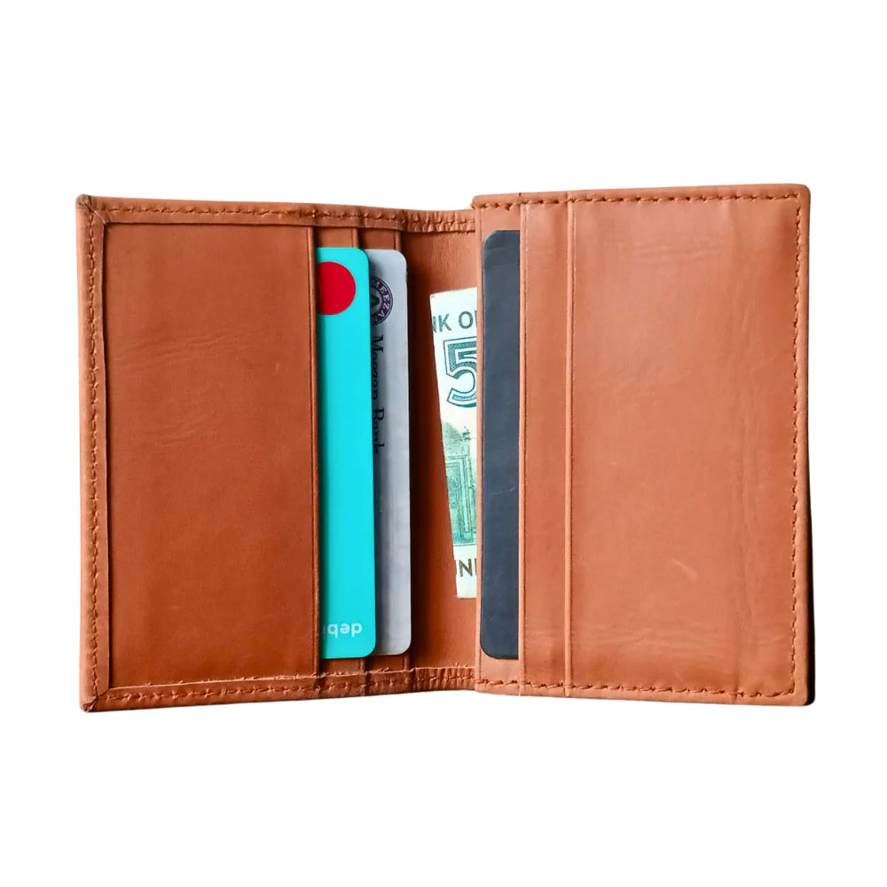 Tan Leather Bifold Mini Wallet - Leather Card Holder