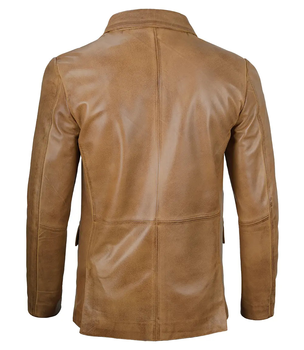 Mens Camel Brown Leather Blazer Jacket