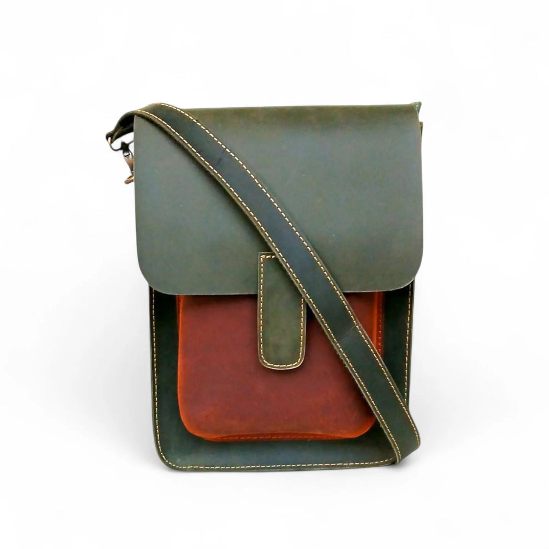 Olive Green Leather Crossbody Travel Bag