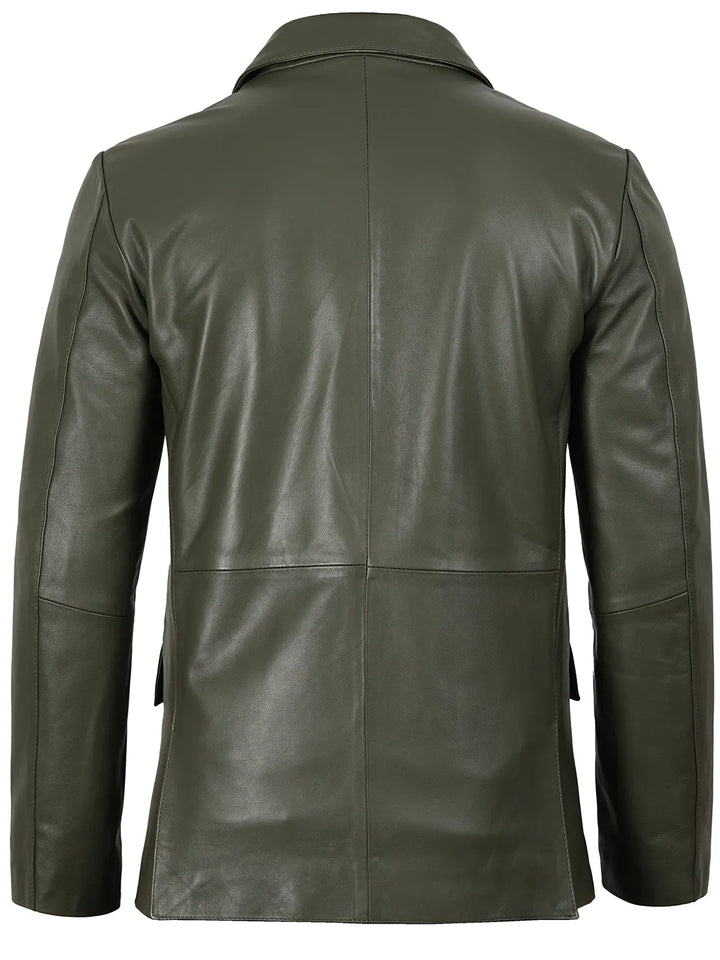 Men's Dark Green Real Leather Blazer
