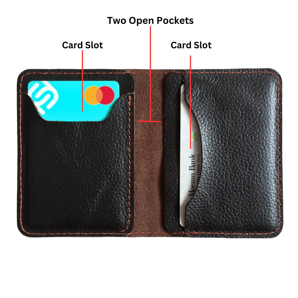 Dark Brown Leather Bifold Card Holder - Mini Wallet