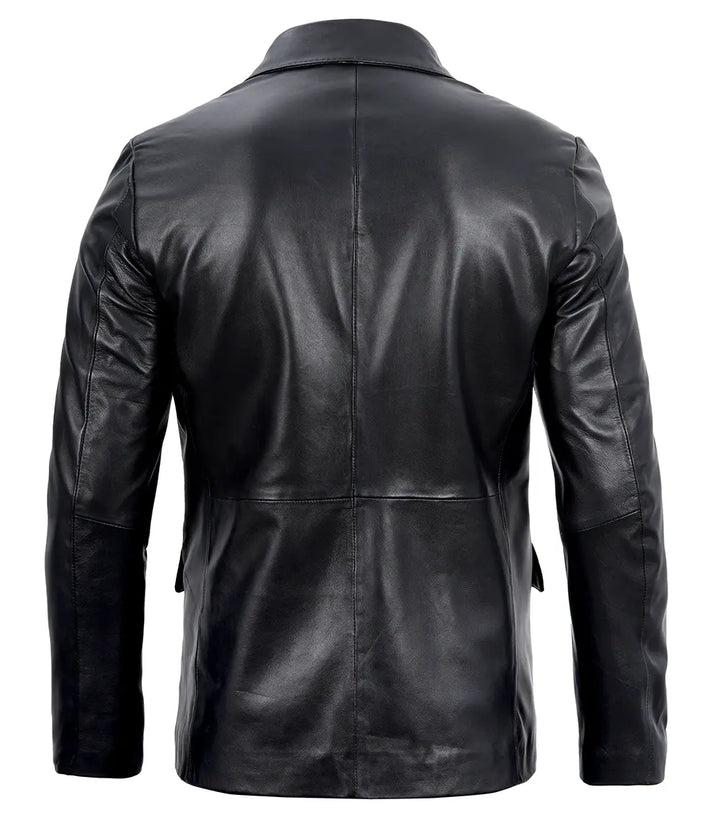 Mens Real Lambskin Black Leather Blazer