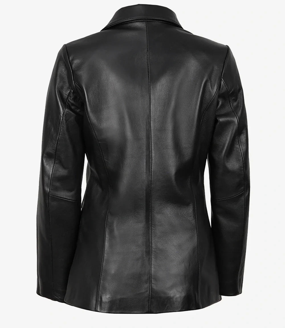 Vicenza Women's Black Two-Button Leather Blazer