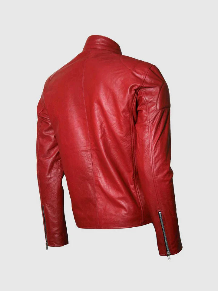 Red Cafe Racer Leather Jacket