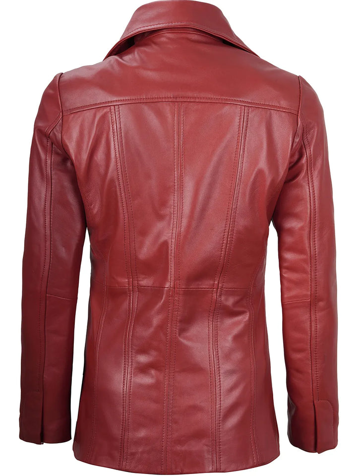 Women's Red Real Leather Blazer Jacket