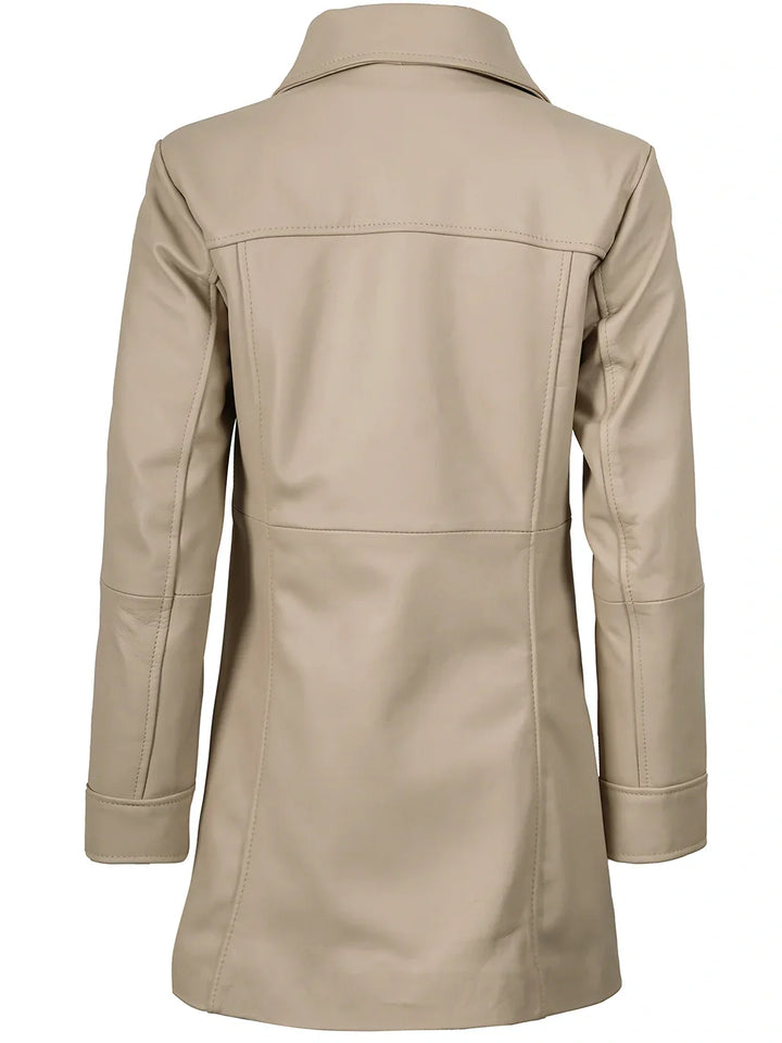Kandis Women's Biege Real Leather Car Coat