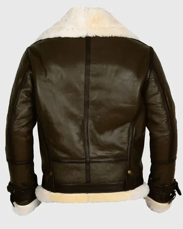 Terry Army B-3 Shearling Green Leather Aviator Jacket