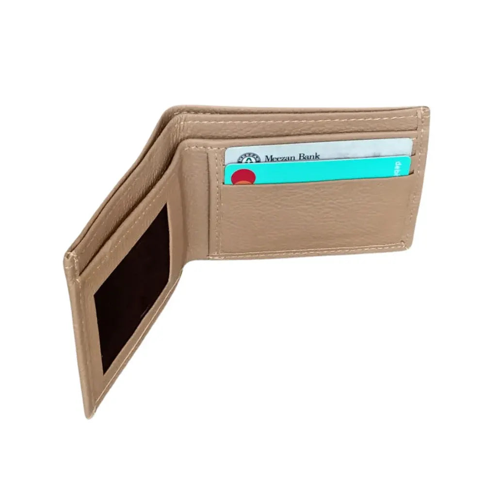 Beige Slim Fold Leather Wallet