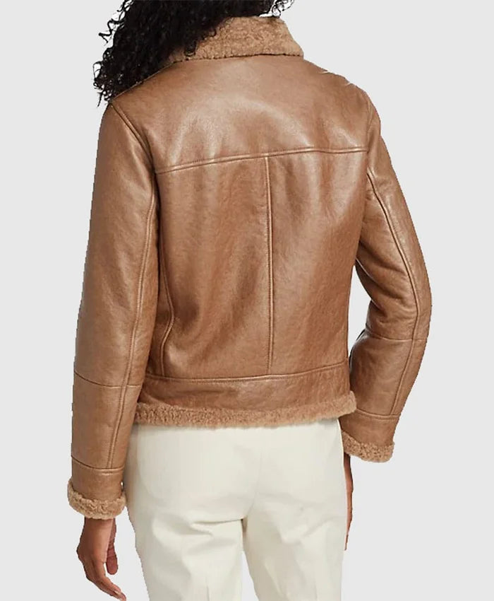 Monica Shearling Fur Lined Brown Jacket