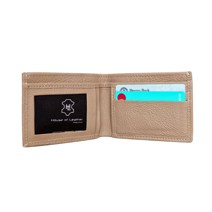 Beige Slim Fold Leather Wallet