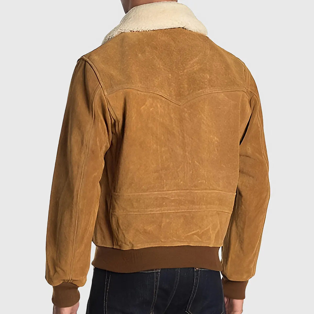 Lush Gear Men's Brown Suede Bomber Jacket with Shearling Collar