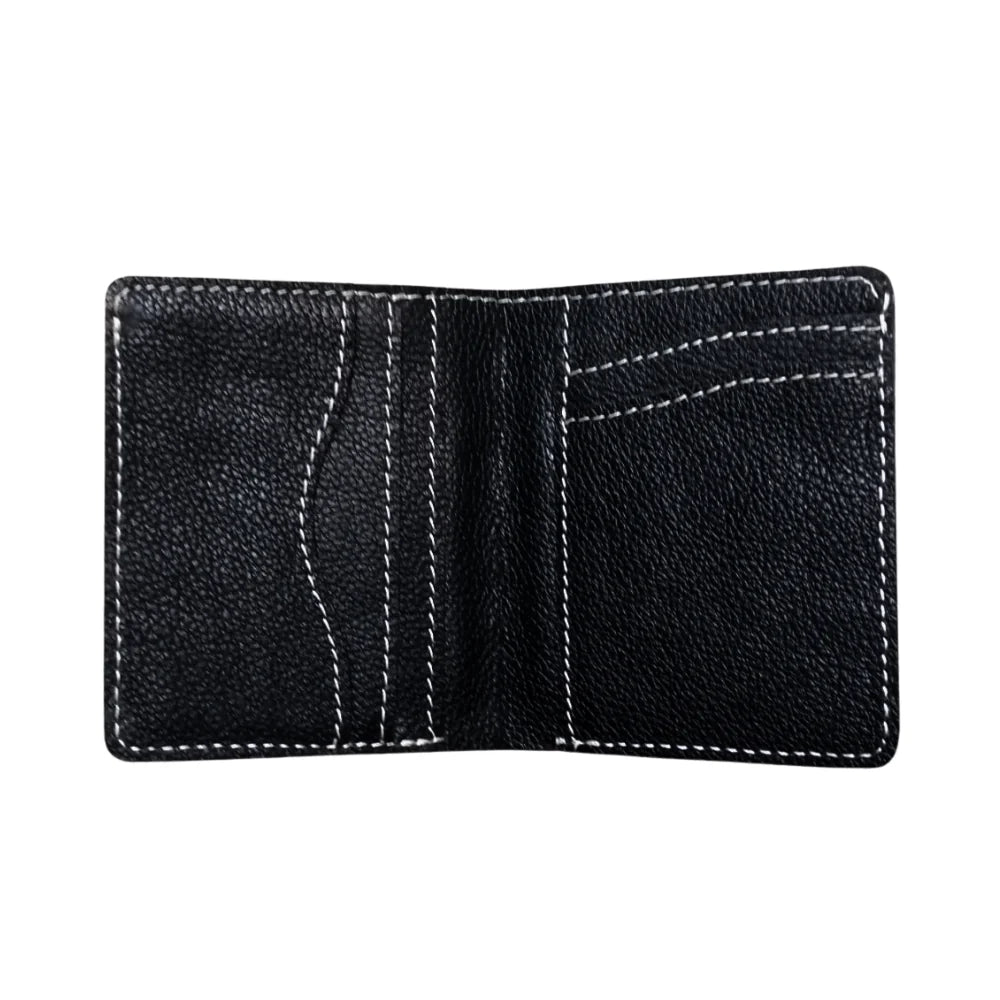 Black Textured Leather Bifold Mini Wallet - Front Pocket Card Holder