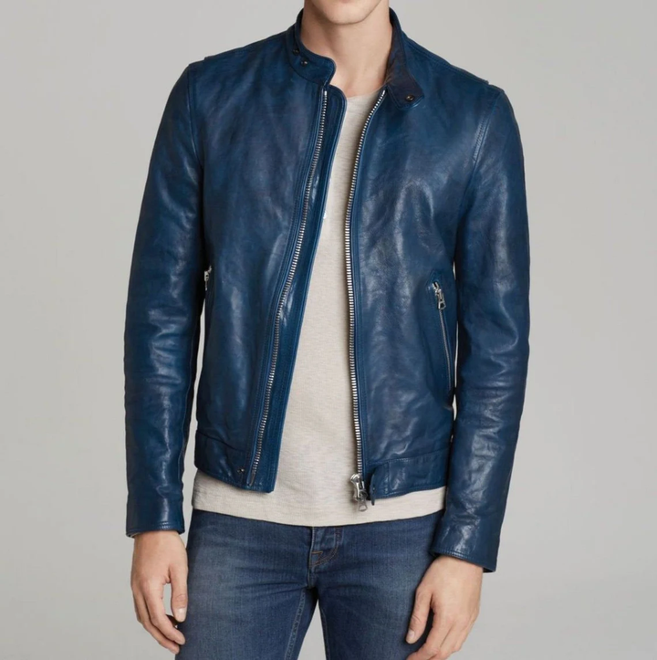 Men's Genuine Lambskin Leather Jacket Black Slim fit Biker AUK1445