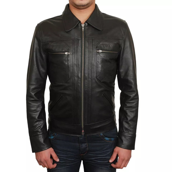 Men Designer Jacket Genuine Black Lambskin Leather