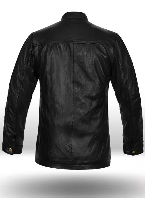 Men Slim Fit PU Leather Jacket M-7-Black