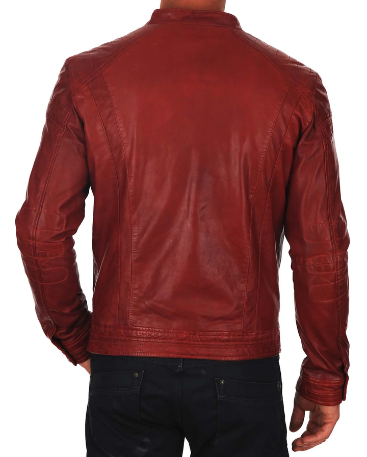 Decrum Brown Leather Jacket Mens - Cafe Racer Real Lambskin Leather Distressed Motorcycle Jacket (Copy)