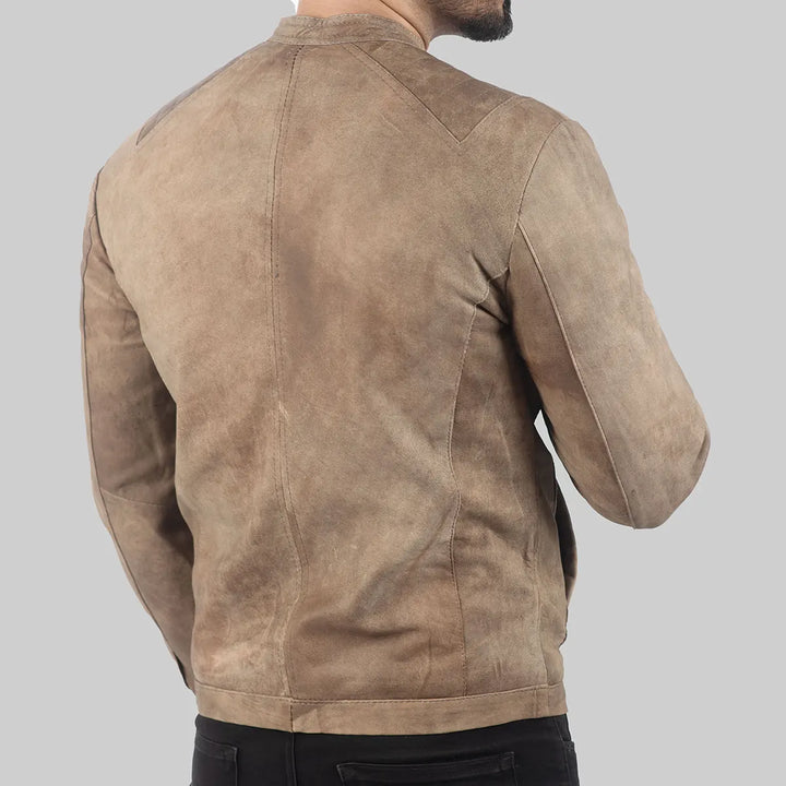 Men’s Distressed Beige Leather Biker Jacket