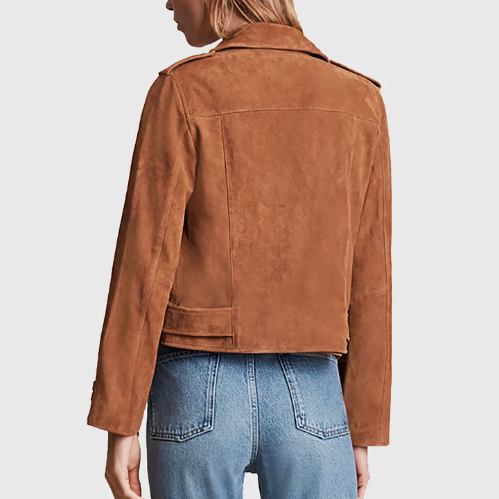 Women’s Brown Suede Leather Biker Jacket
