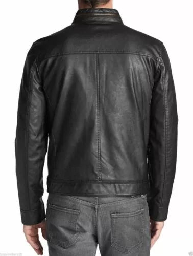 Leather Jacket For Men Black Lapel Pockets Style Zipper Pockets Leather Jackets