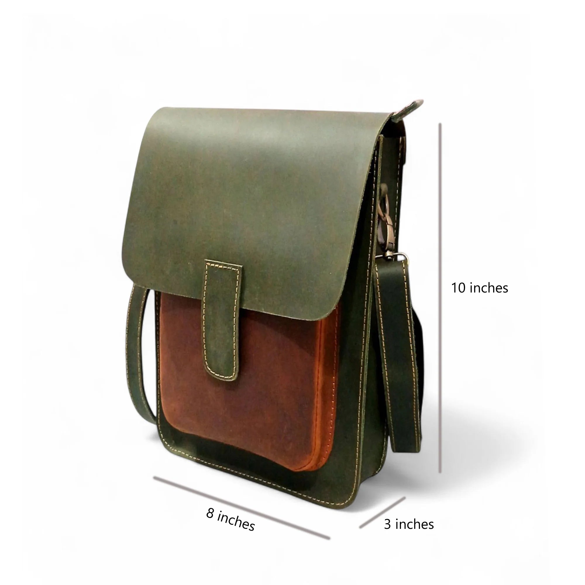 Olive Green Leather Crossbody Travel Bag