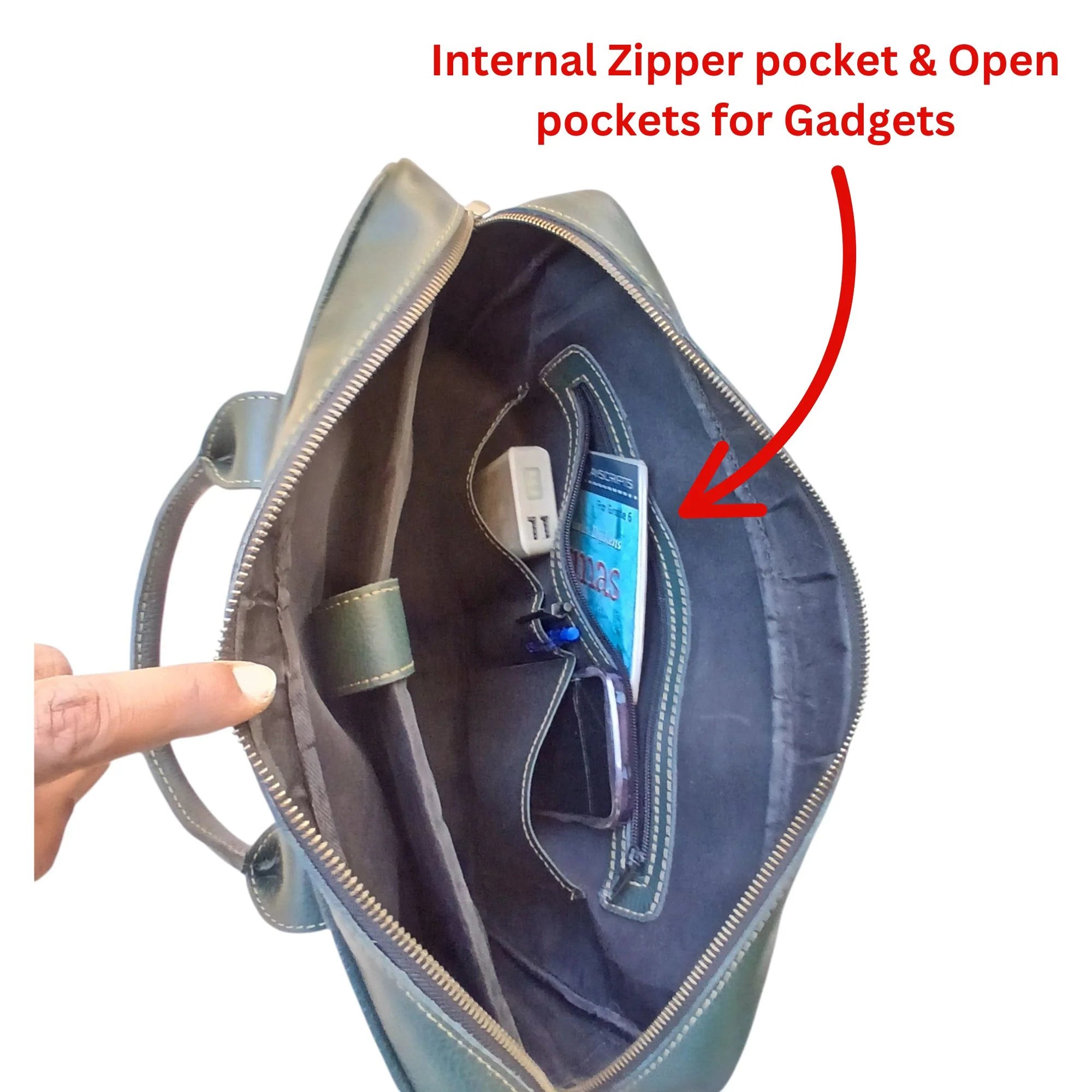 Army Green Leather Laptop Bag