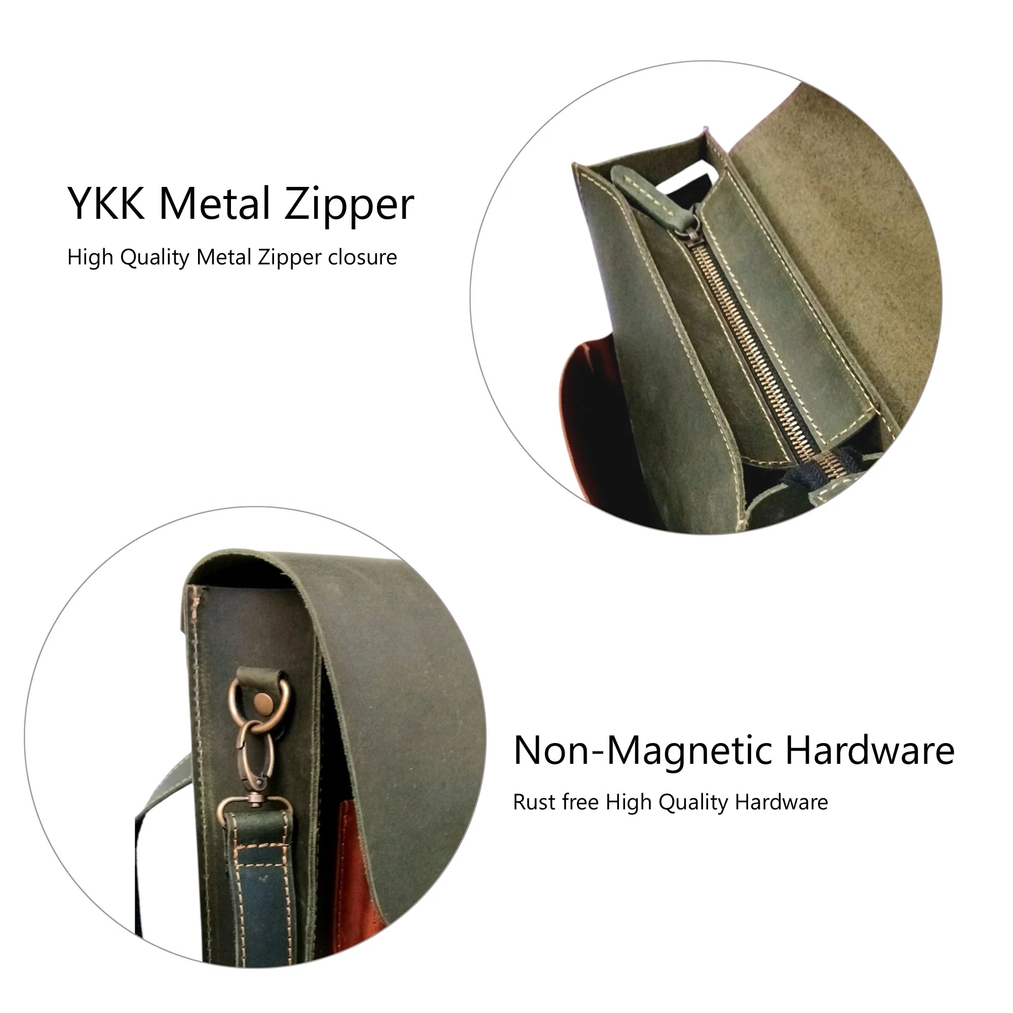 Olive Green Leather Crossbody Travel Bag