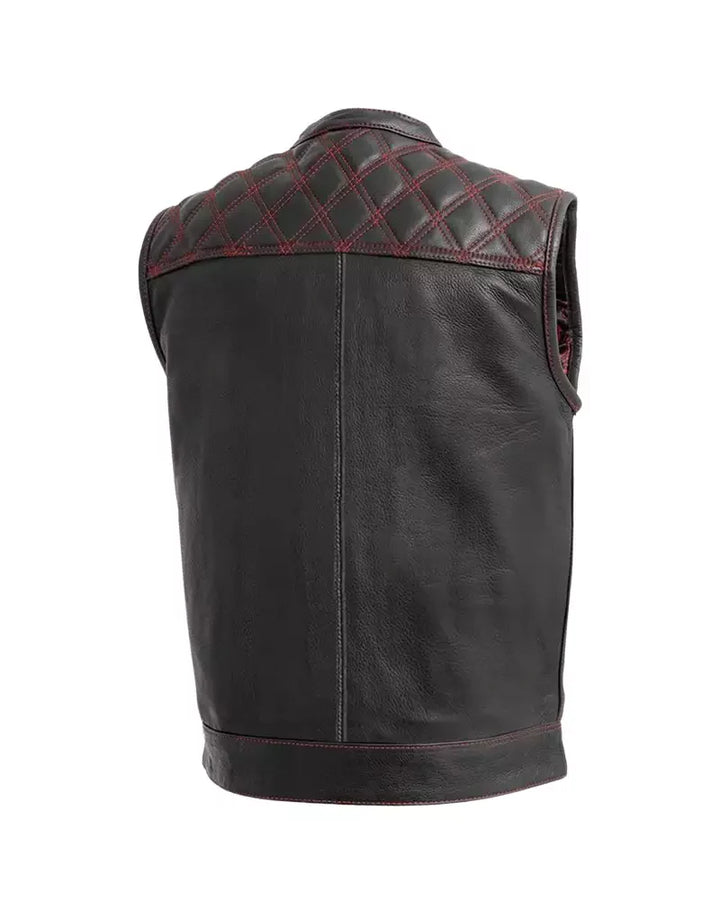 Men Black & Orange Diamond Leather Vest