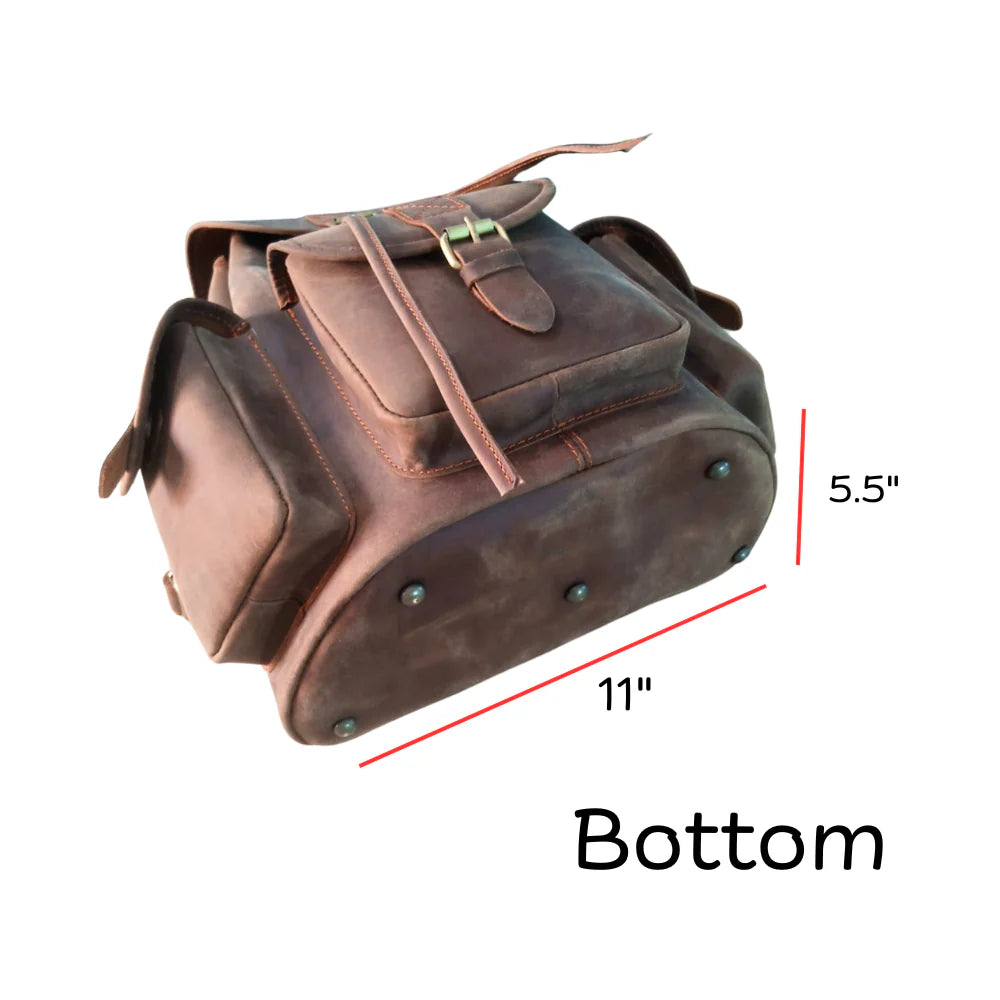 Vintage Dark Brown Leather Backpack - Handmade Leather Drawstring Bag