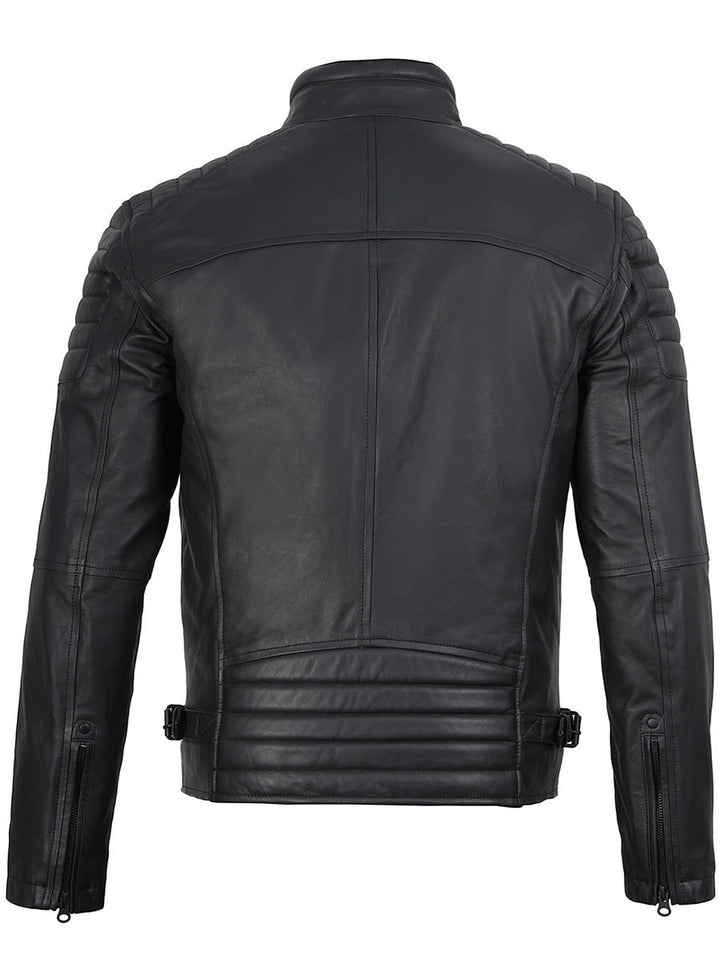 Mens Matte Black Biker Style Real Leather Jacket
