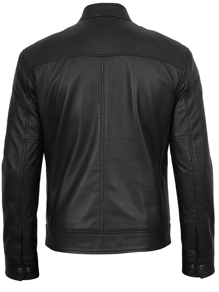 Mens Black Cafe Racer Style Real Leather Jacket