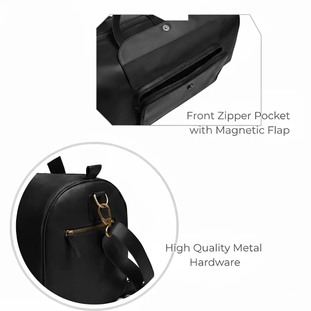 Premium Black Leather Duffel Weekender Travel Bag