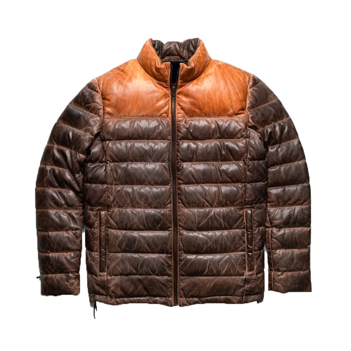 Premium Brown Leather Down Jacket