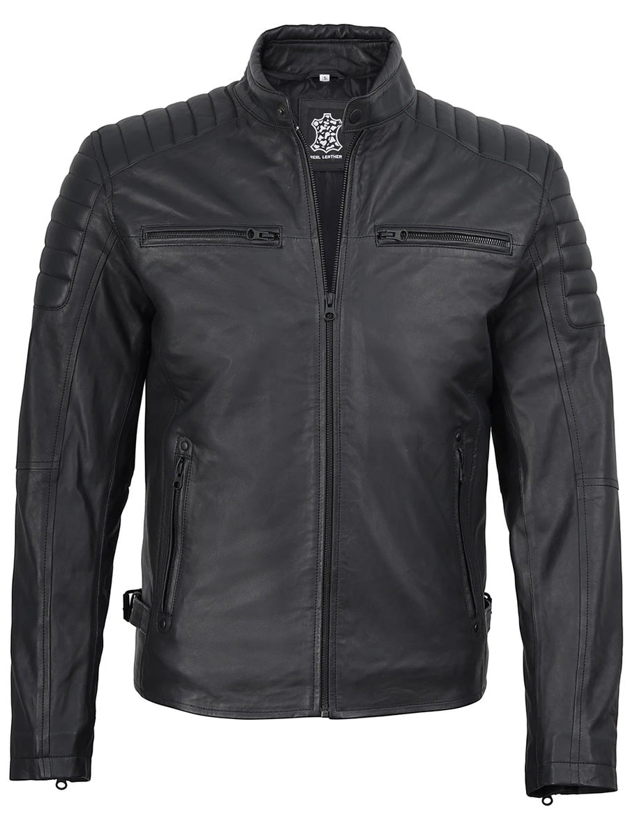Mens Matte Black Biker Style Real Leather Jacket