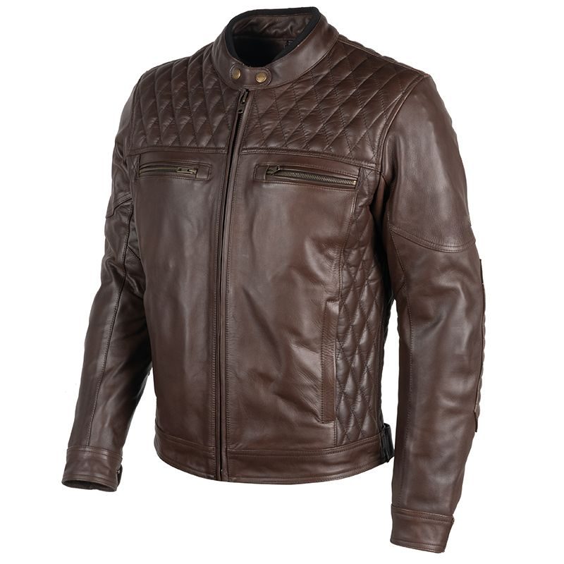 Lush Gear brown leather jacket with quilted detailing and zipper pockets best leather jacket for motorcyclists