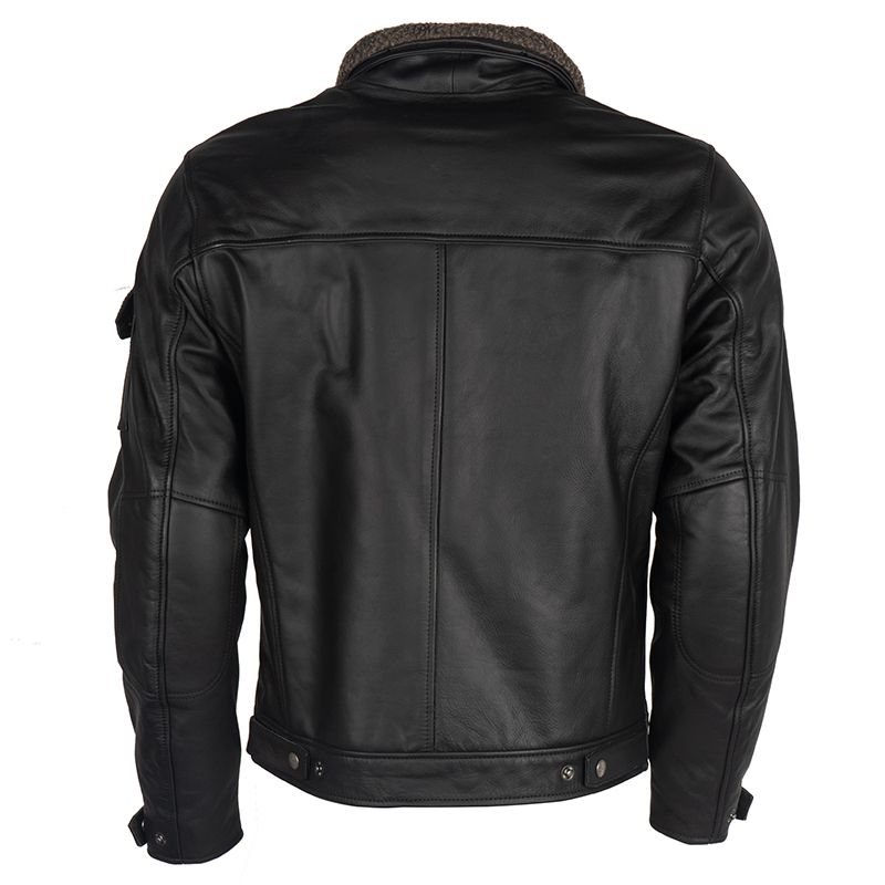 Back view of best leather riding jacket 2024 by Lush Gear in black with collar detail
