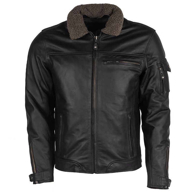 Lush Gear black leather jacket with warm collar and zipper pockets, the best leather riding jacket 2024